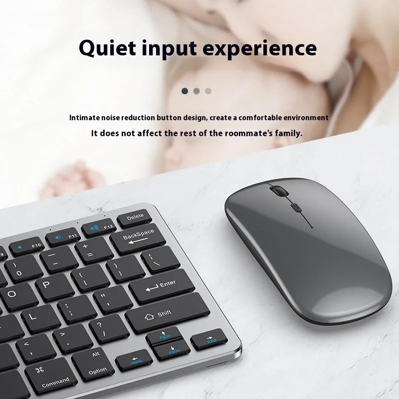Ultra-thin wireless keyboard and mouse set in black, gun colour, or silver with charging cable and receiver