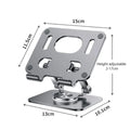 Rotating flat stand in silver colour showing adjustable height mechanism for tablets