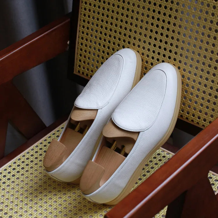Men's genuine cowhide leather loafers in multiple colours with TPR sole and low tube socks design