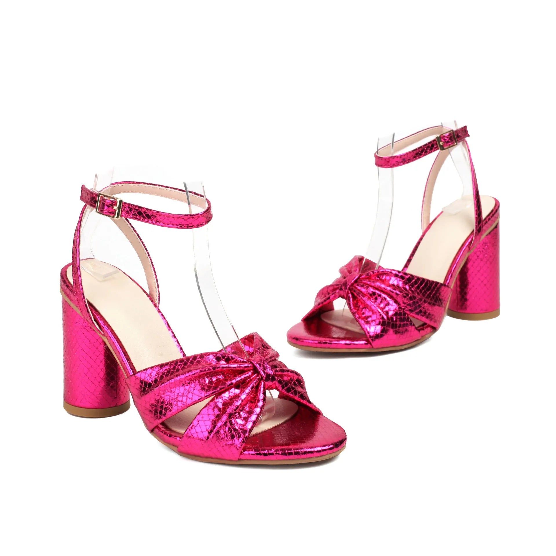 Plus size women's peep toe ankle strap sandals with a buckle in gold, on a white background.