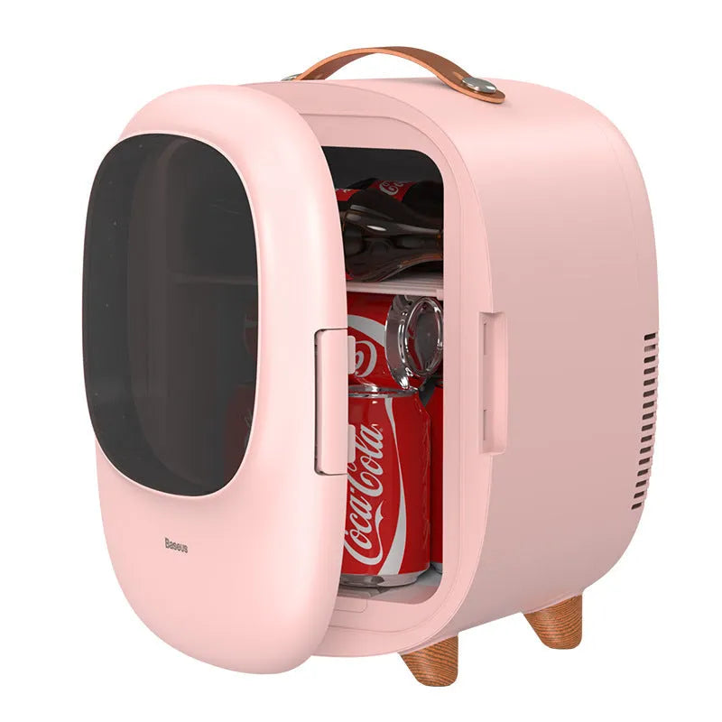 Small 8L mini beauty refrigerator in white with cooling and heating functions, EU plug, desktop size 360x275x290mm