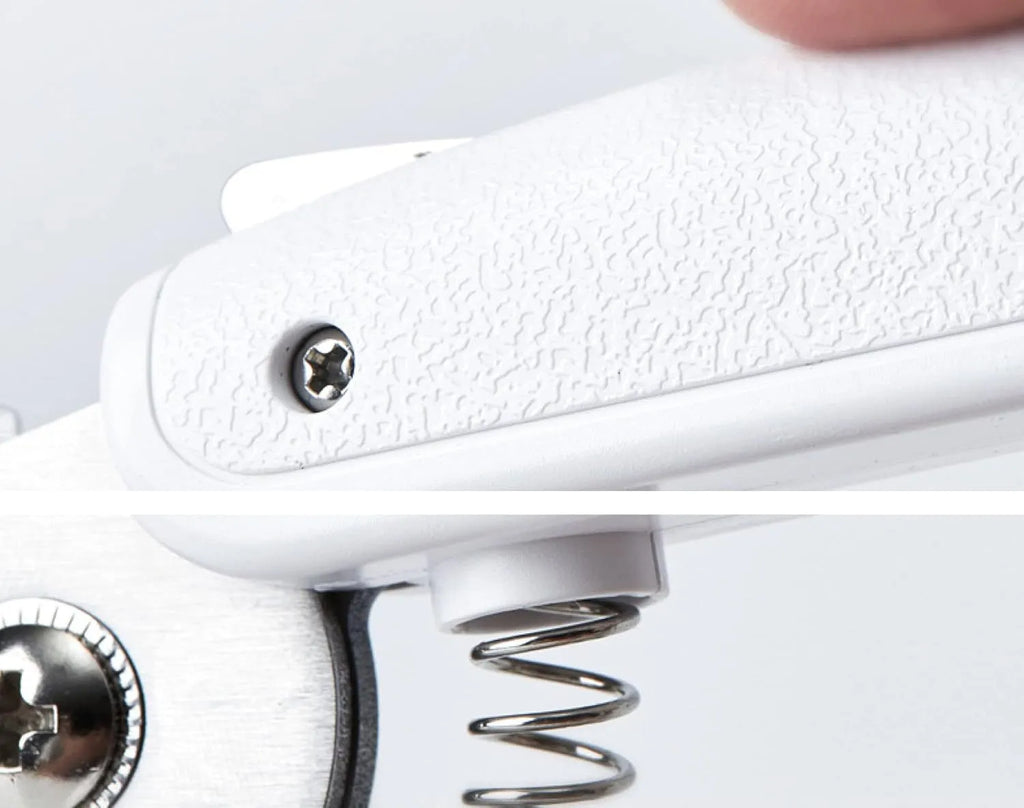 White pet nail clipper with LED light, transparent anti-splash guard, and leather-like handle