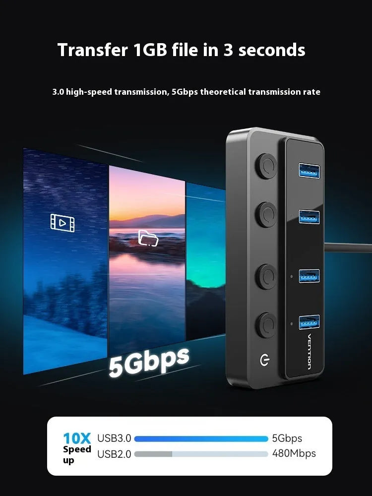 Vention USB 3.0 4-port hub docking station with 1m black cable