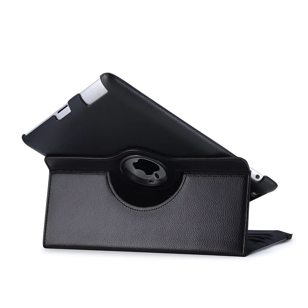 PU leather iPad case with clam shell design showing magnetic sleep function compatibility with multiple iPad models