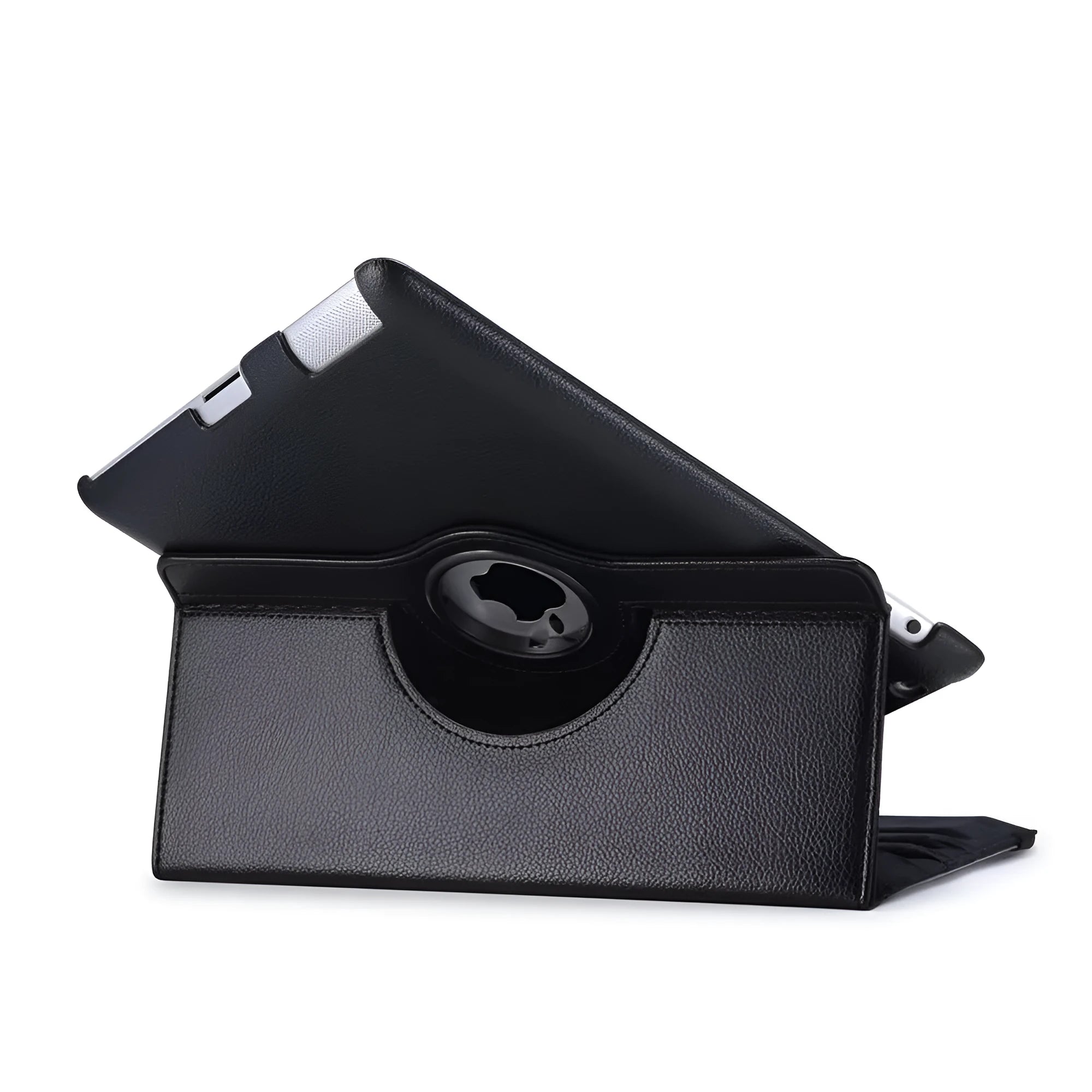 PU leather iPad case with clam shell design showing magnetic sleep function compatibility with multiple iPad models