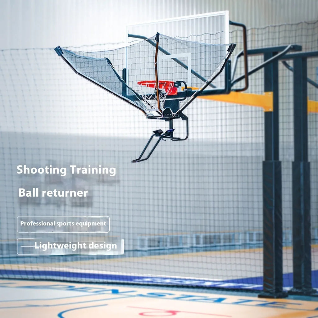 Portable automatic basketball shooting training return device made of cowhide and iron.