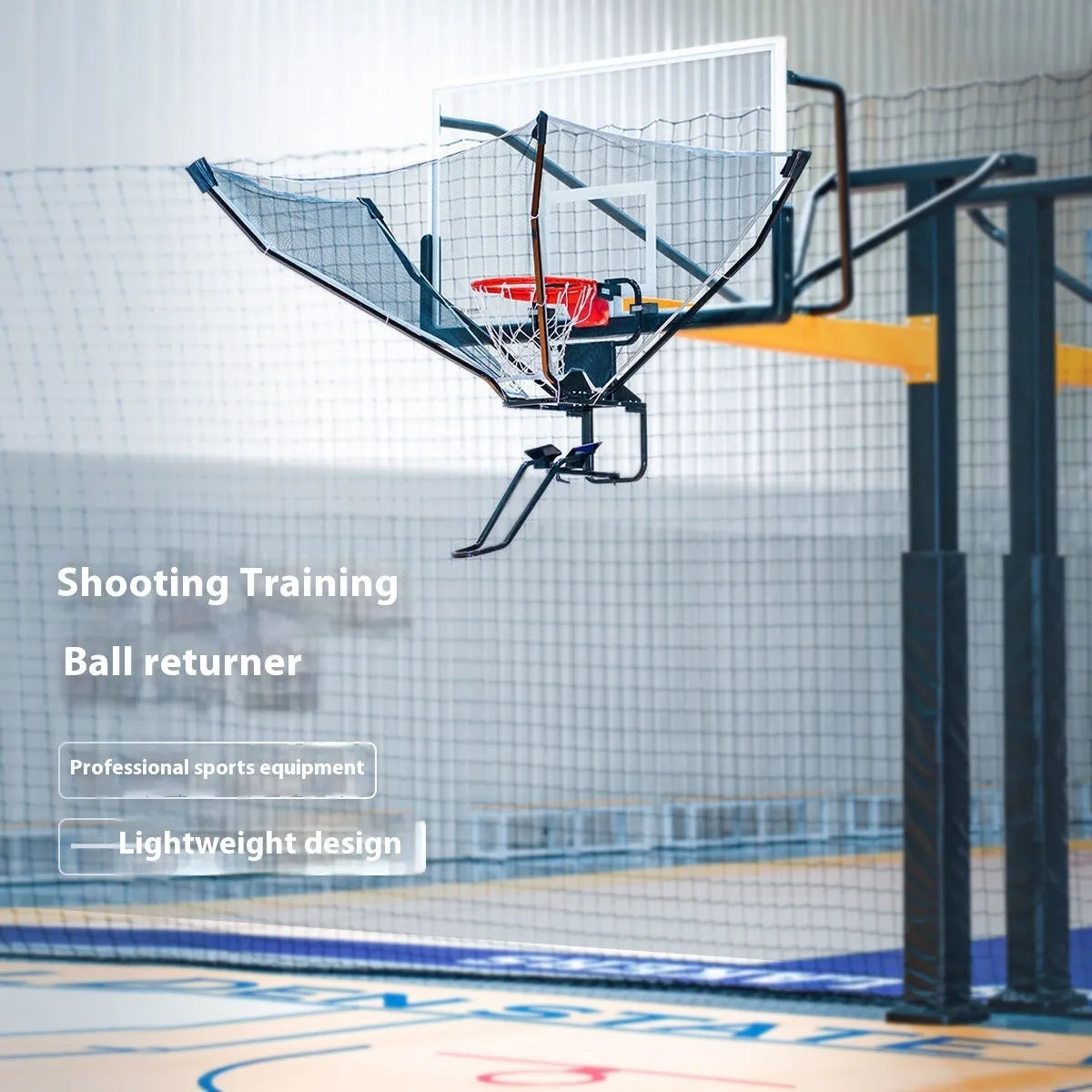 Portable automatic basketball shooting training return device made of cowhide and iron.