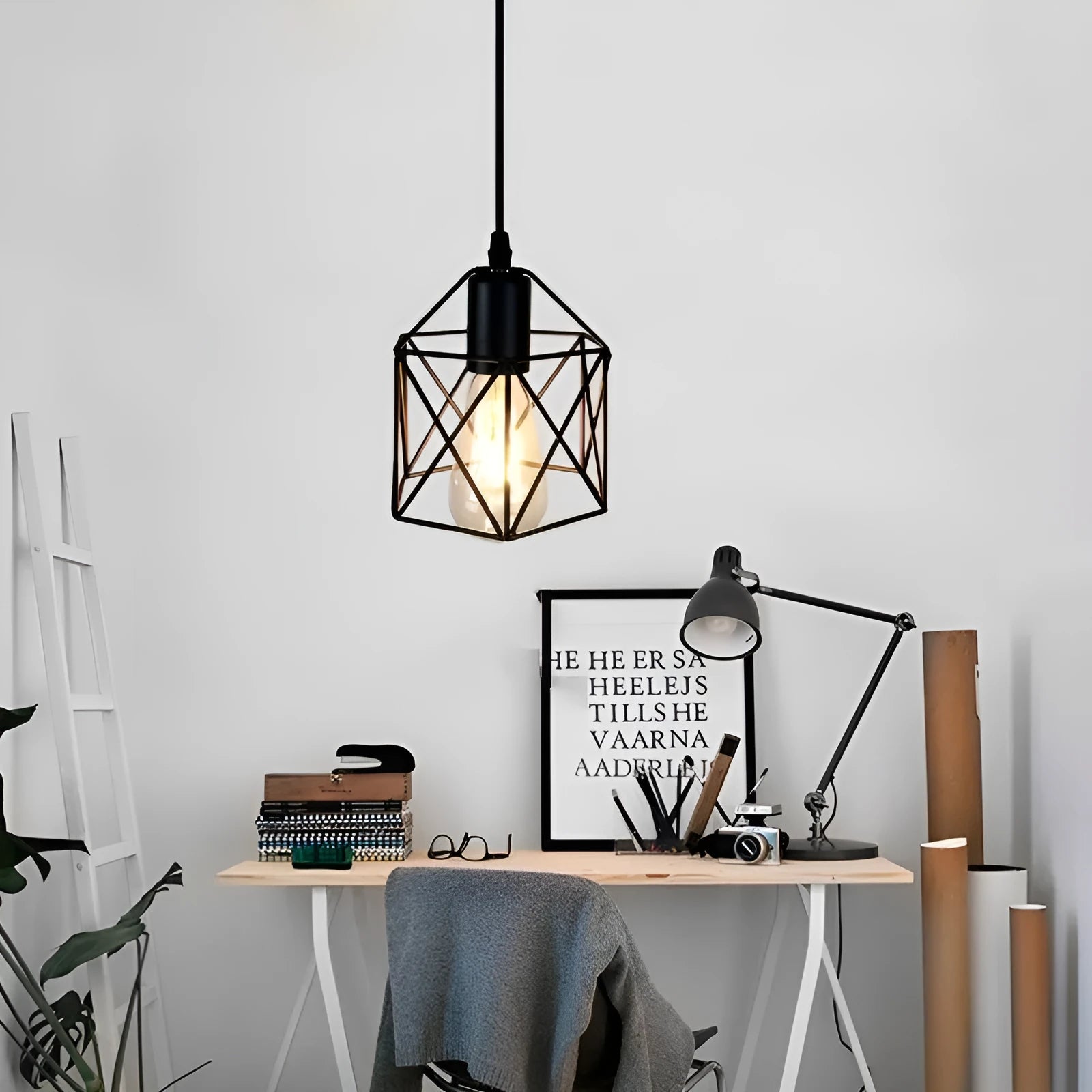 Country style decorative light with iron shade and push button switch for home lighting