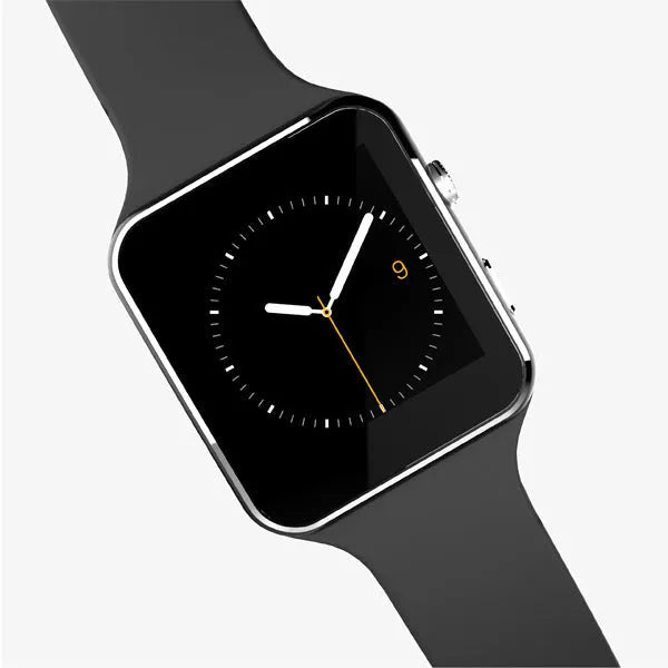 Smart watch with 1.54-inch IPS display and silicone strap in black, white, or gold.