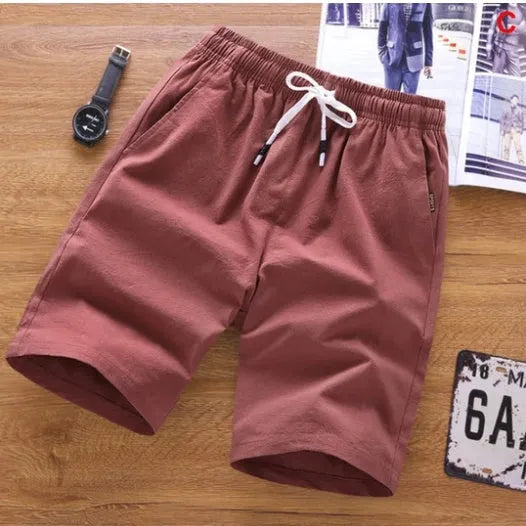 Men's cotton summer shorts in capri length with lace-up front closure, shown in available colours