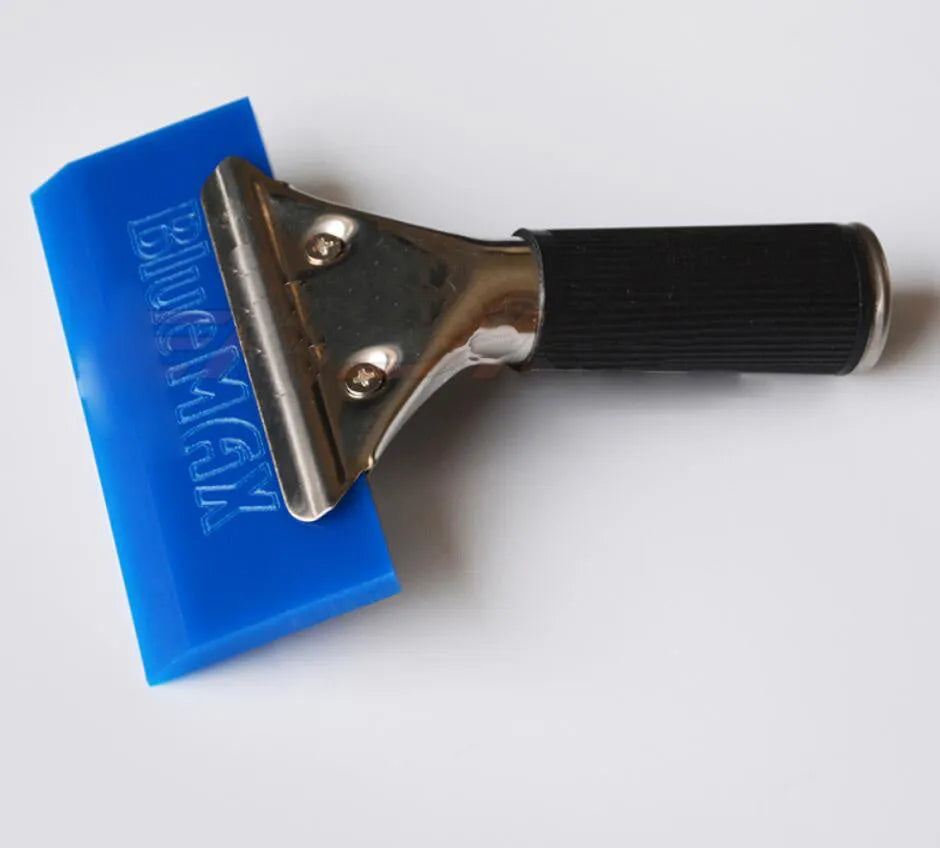 Blue stainless steel handled car water scraper squeegee 13x16 cm rubber blade for film wrapping