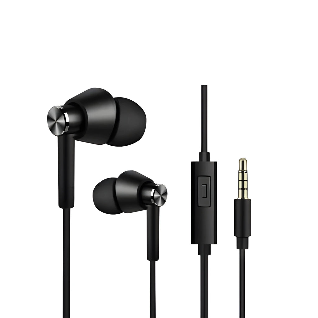 Black and white wired in-ear earphones with subwoofer for computers and mobile phones