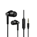 Black and white wired in-ear earphones with subwoofer for computers and mobile phones