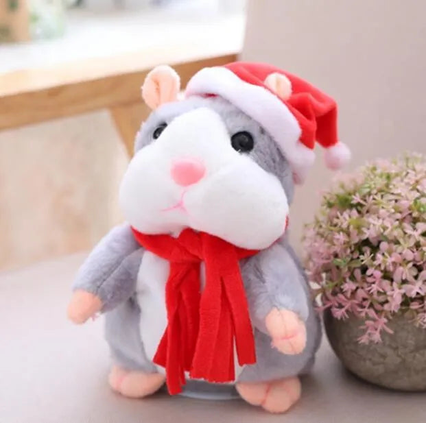 15cm light brown plush talking hamster toy with moving head on a plain background.