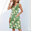 Women's sleeveless floral printed dress in polyester fabric with short skirt length