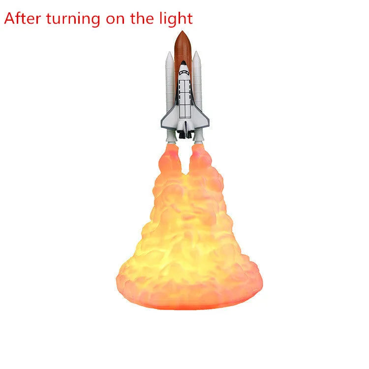 3D print rocket space shuttle lamp night light, 11 inch, PLA material, USB rechargeable, on display in a bedroom