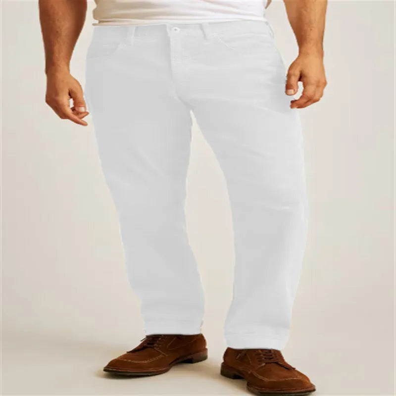Corduroy loose fit straight-leg casual trousers in Army Green colour on a hanger.