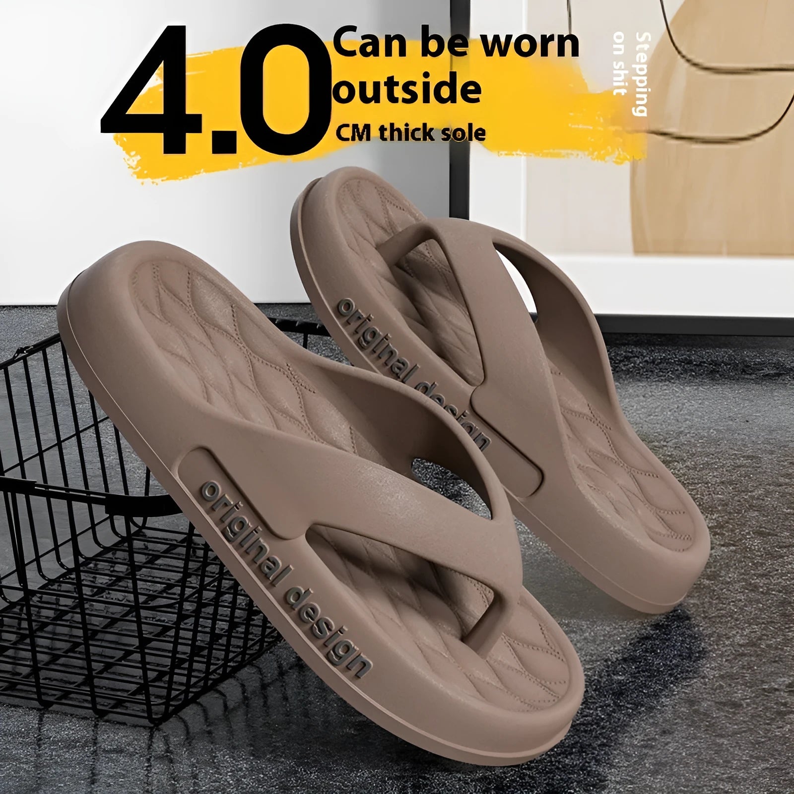 Men's EVA flip flops in various colours showing injection moulded sole and open toe beach design