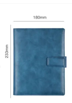 A5 hardcover PU binder notebook with metal buckle clip, shown in multiple colours.