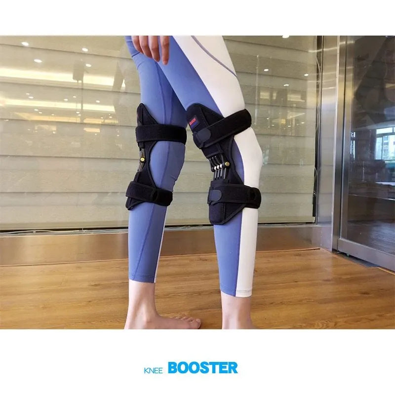 Adjustable knee brace with spring support system for mountaineering and sports activities