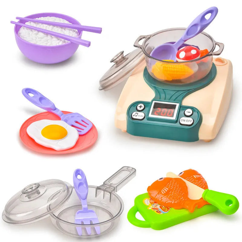 Plastic children's play kitchen toy with induction cooker simulation for infant development