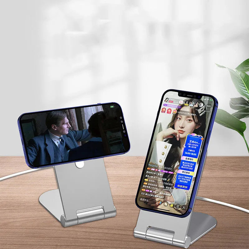 Silver portable magnetic phone bracket with vertical height adjustment for iPhone12