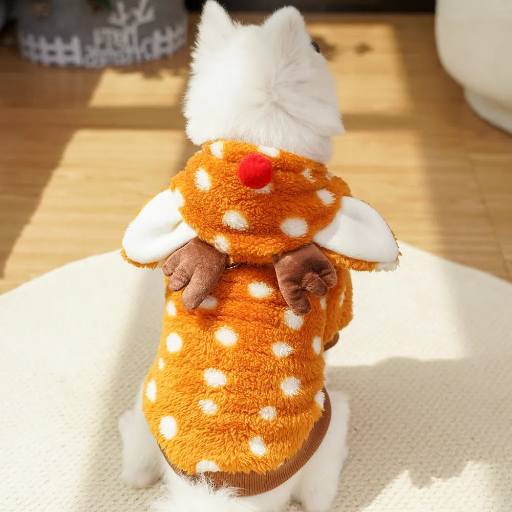 Elk design fleece-lined pet costume for dogs with six size options