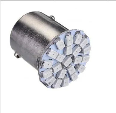 22-LED automotive brake light and turn signal unit with white LEDs and standard bayonet fitting