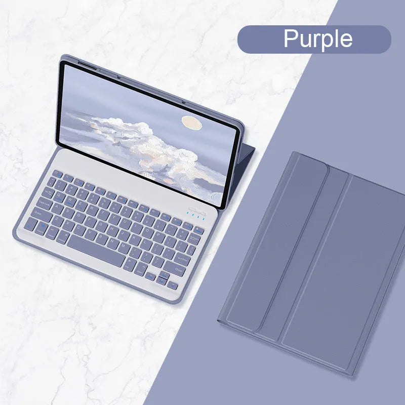 Bluetooth keyboard holster case for Xiaomi Mi Pad 5 in Mist Blue with keyboard and stylus slot.