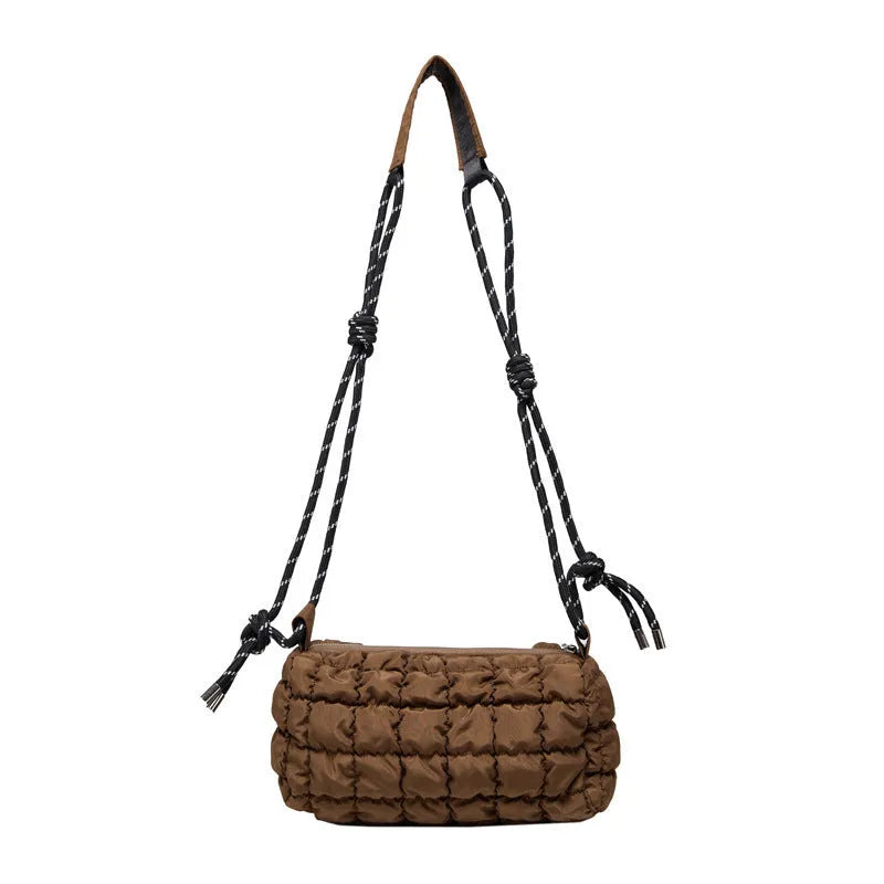 Women's lightweight nylon messenger bag in pillow shape with diamond pattern