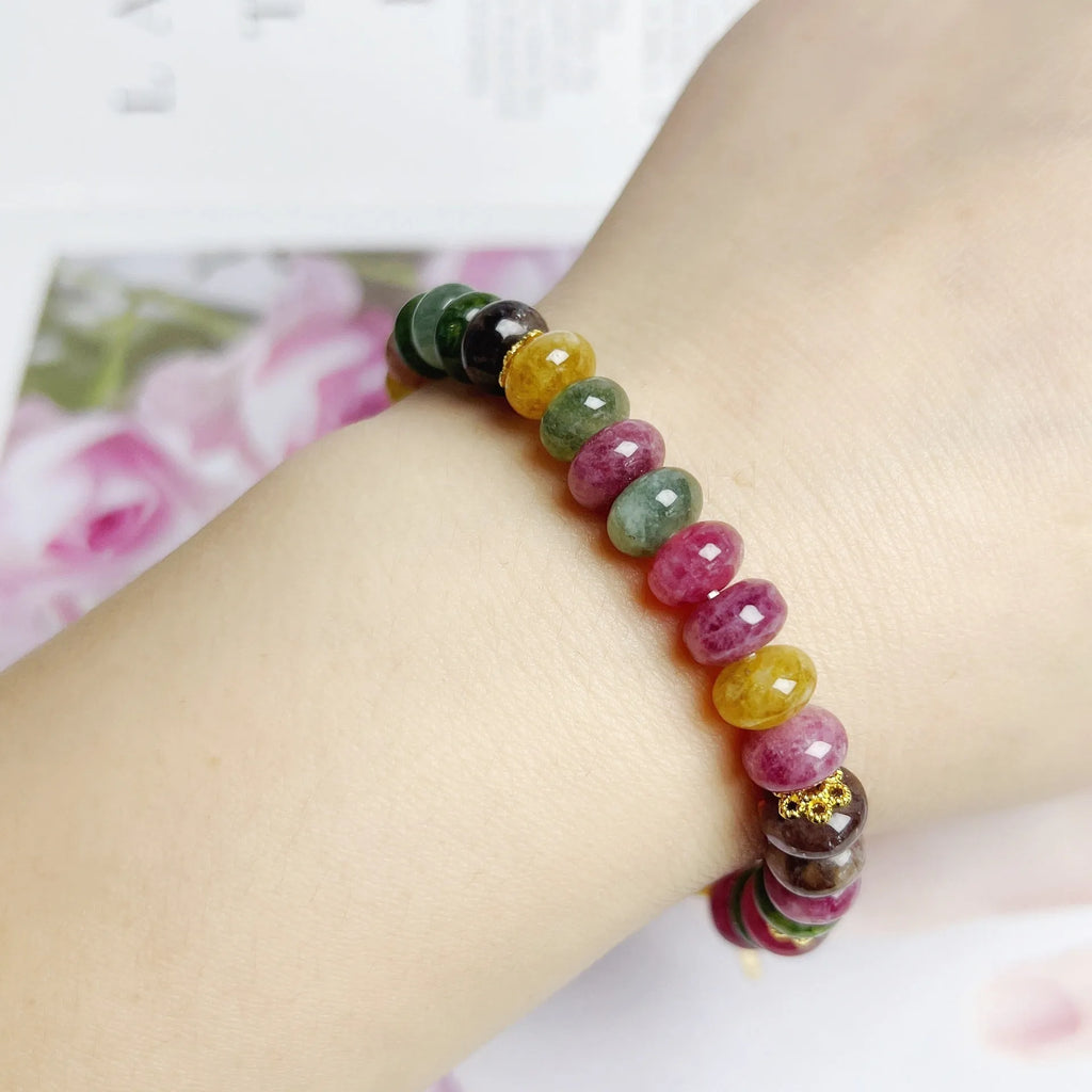 Colourful tourmaline abacus bead bracelet for women with artificial crystal beads and original design