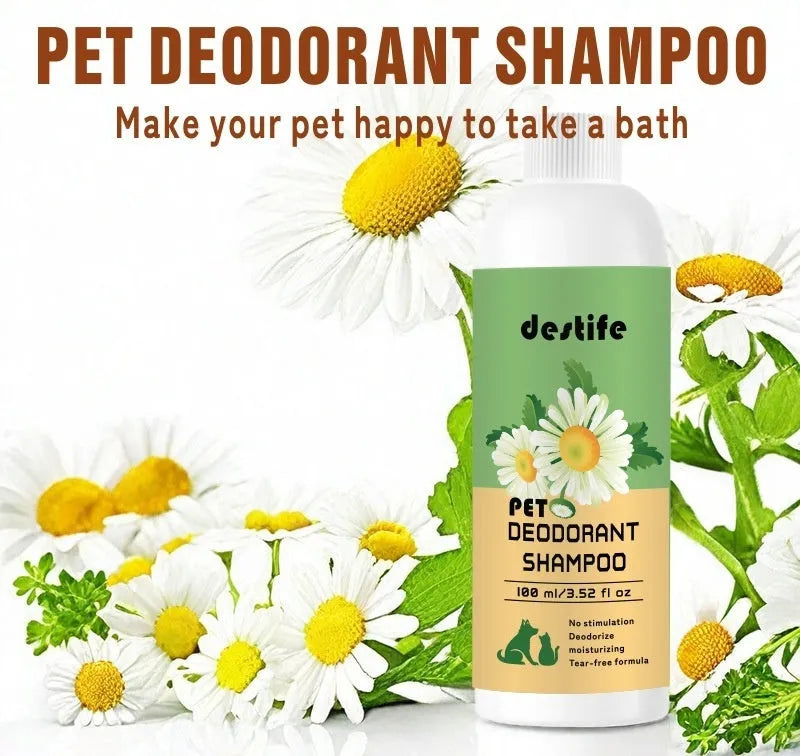 100ml bottle of pet shampoo and conditioner shower gel for dog and cat grooming with deodorising fragrance