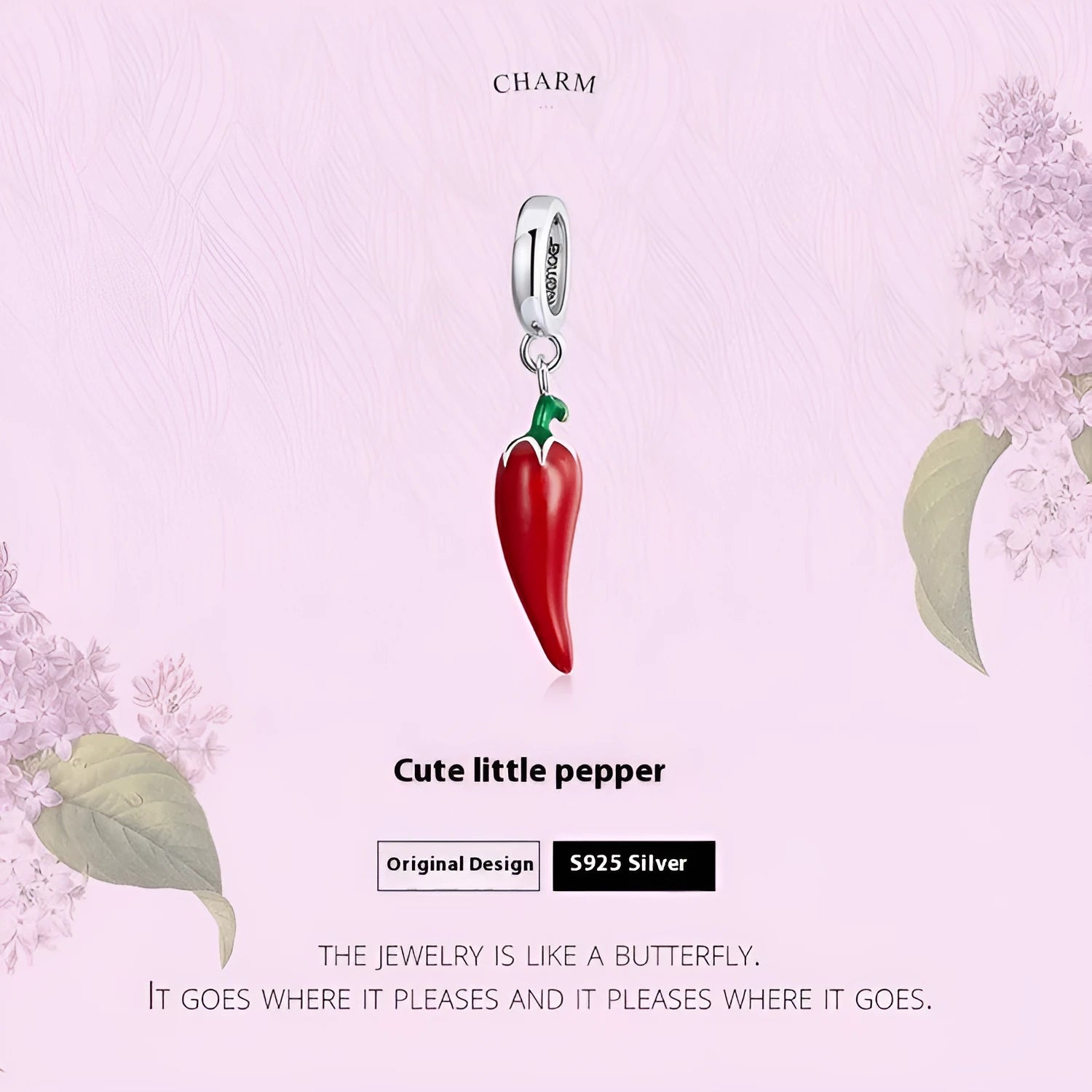 Korean style pepper pendant in sterling silver with electroplated BSC461 colour and leaf shape design
