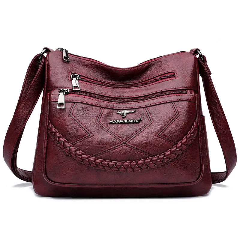 Soft PU leather women's shoulder bag in horizontal square shape with crossbody strap
