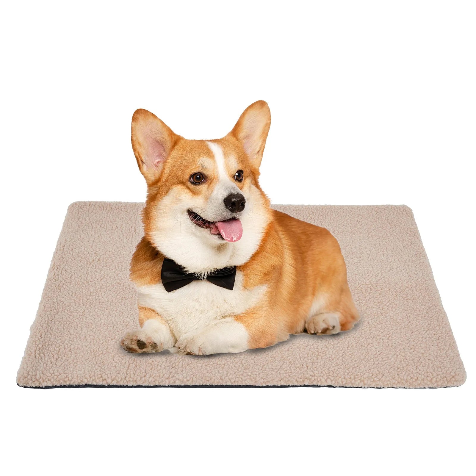 Grey self-heating plush pet pad for cats showing rectangular shape and soft texture