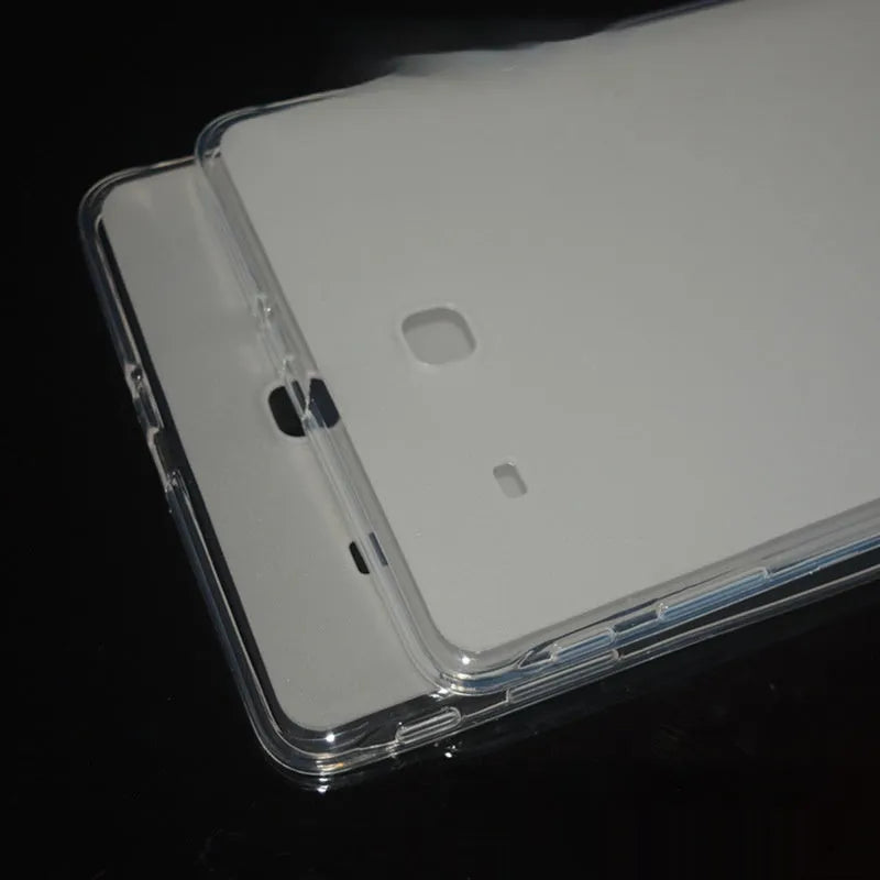 Clear ultra-thin silicone tablet protective case showing transparent white colouration and simple design