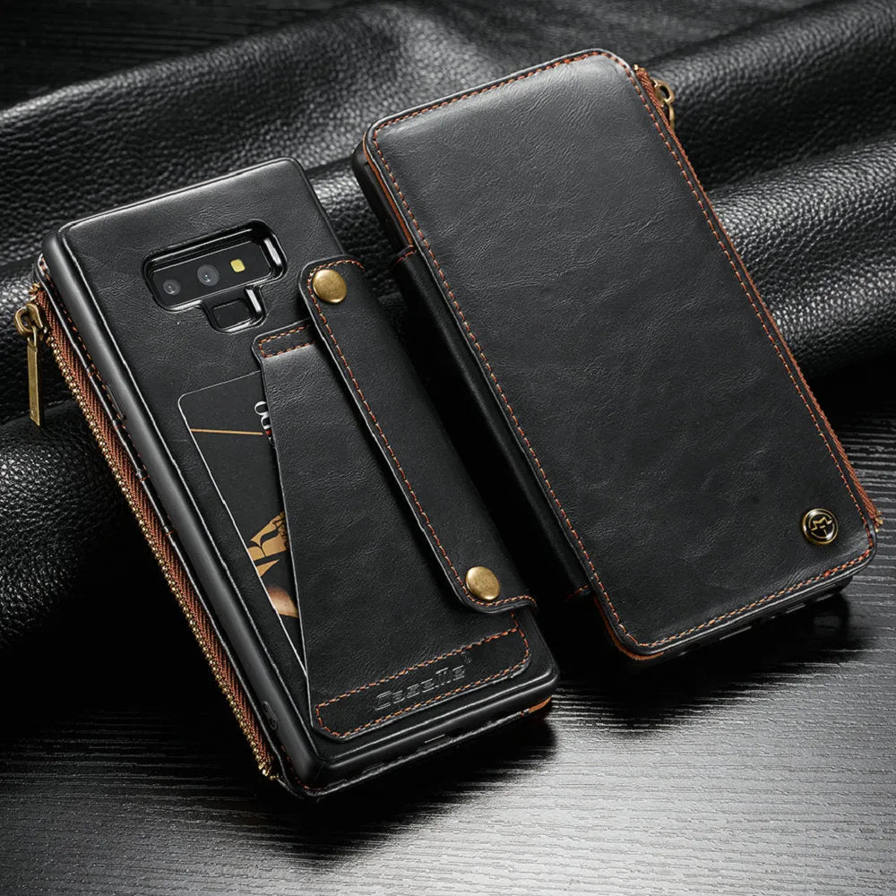 SAMSUNG Note9 PU leather flip phone case in black, brown, and red colour options