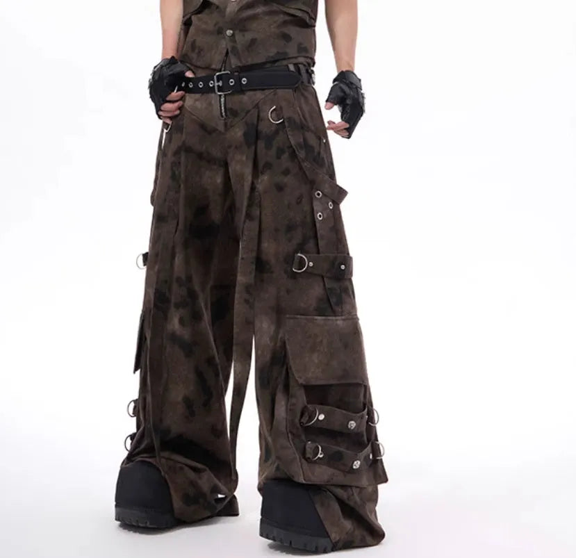 Men's camouflage denim vest and matching trousers in American retro Korean style with semi-high collar