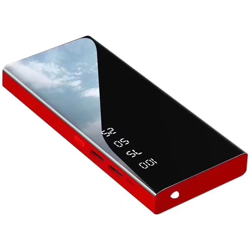 Black 20000mAh power bank with LCD display showing battery level and two USB ports