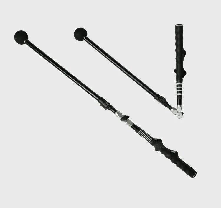 Golf folding swing trainer with aluminium shaft and rubber grip extended to 110cm, black colour