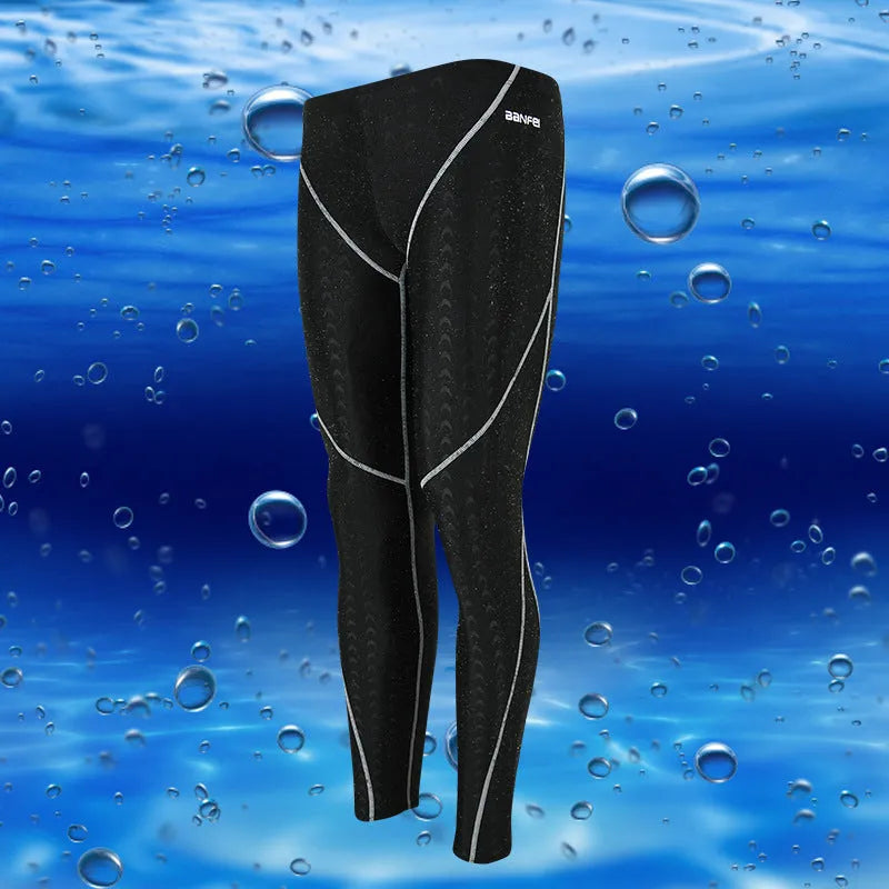 Men's black and grey line nylon cropped swimming trunks for swimming and fitness