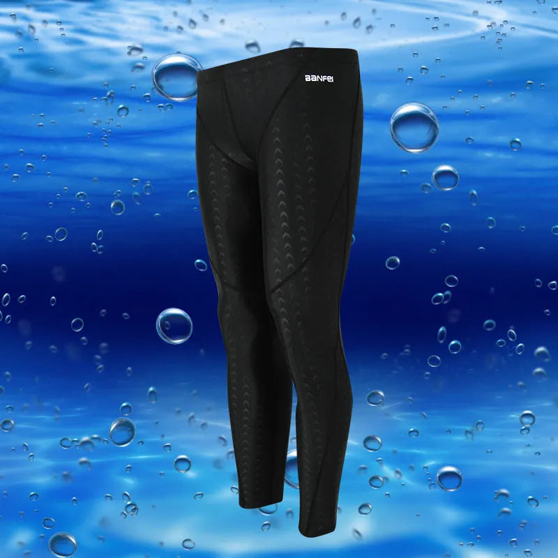 Men's black and grey line nylon cropped swimming trunks for swimming and fitness