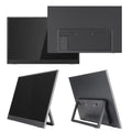 Black 15.6 inch portable IPS monitor with stand showing Full HD resolution display