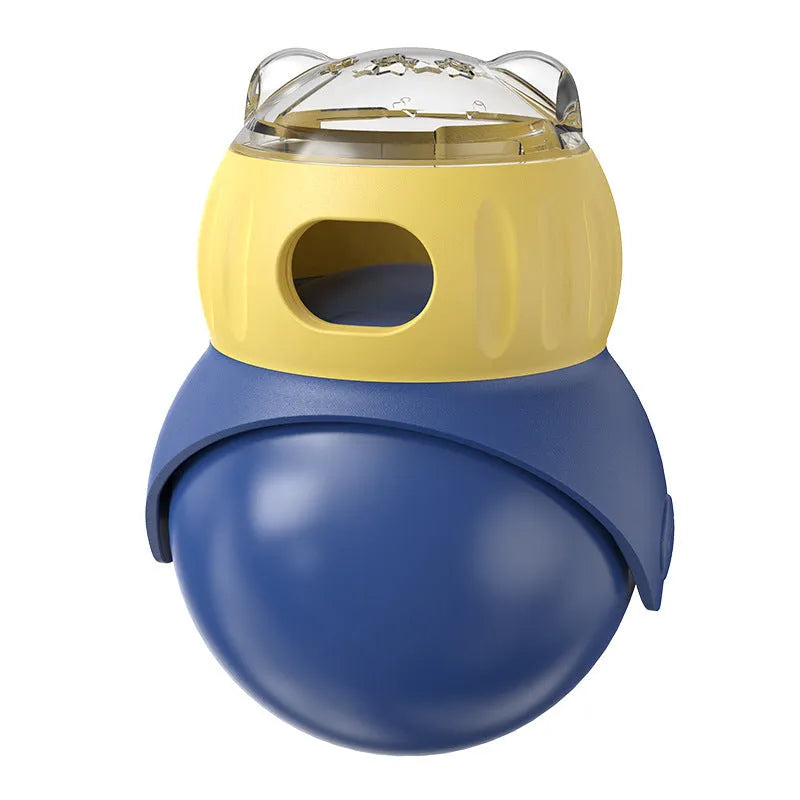 Morandi yellow and blue plastic owl-design tumbler cat feeder toy