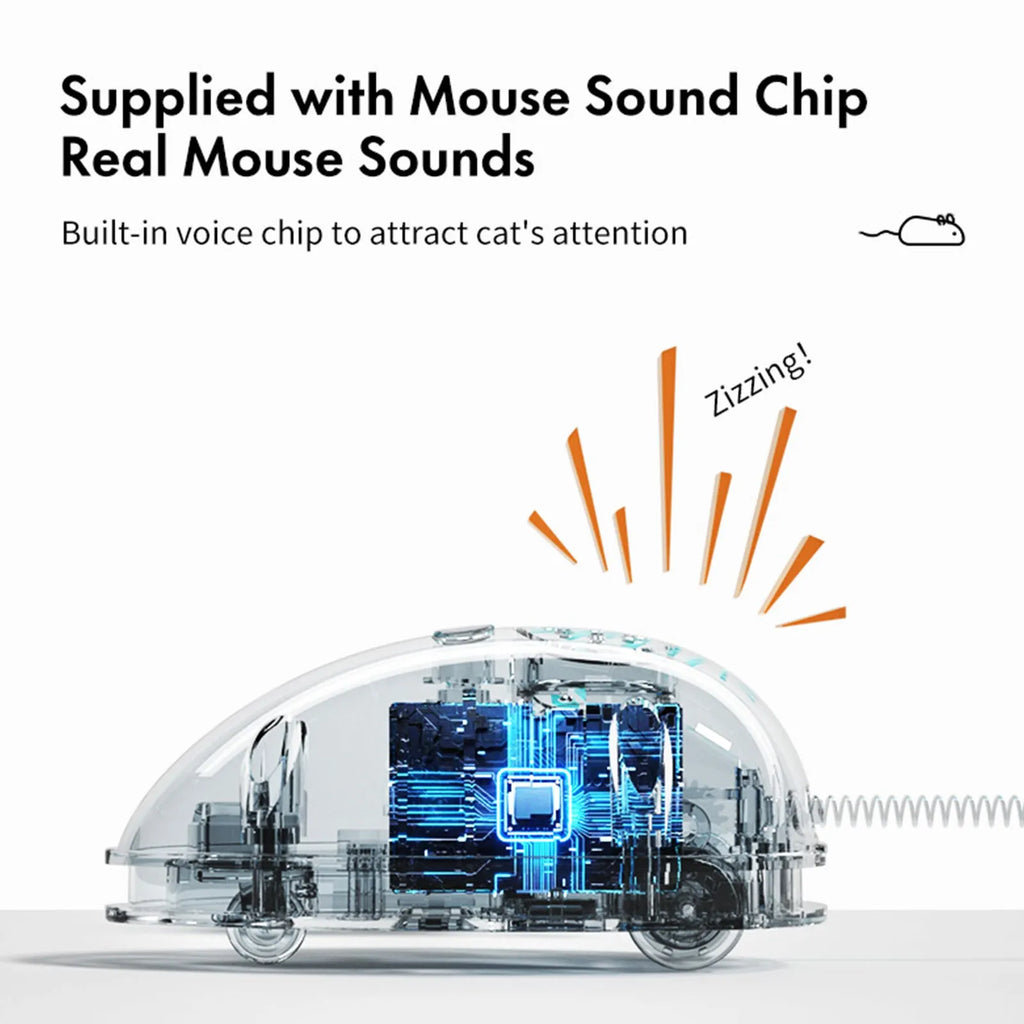 Electronic moving mouse cat toy with feather tail in blue or yellow colour options