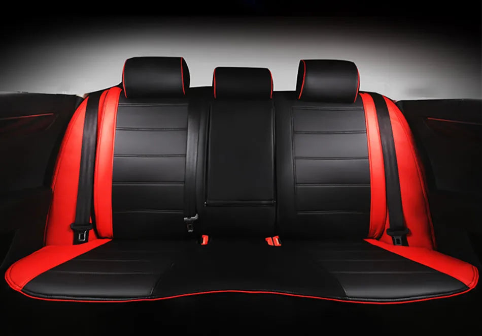 Cow leather car seat cover in beige and black with red line colour options