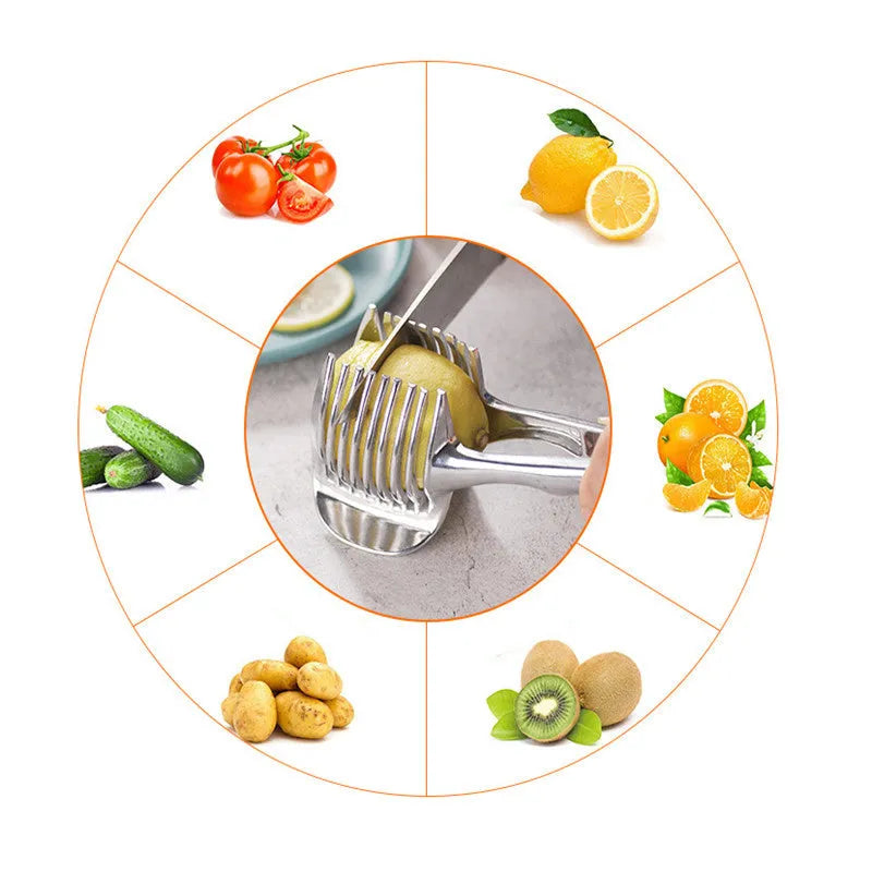 Silver plastic lemon slicer kitchen gadget for cutting fruits and vegetables
