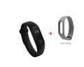 Xiaomi Mi Band 2 black smartband with OLED display on adjustable grey wrist strap.