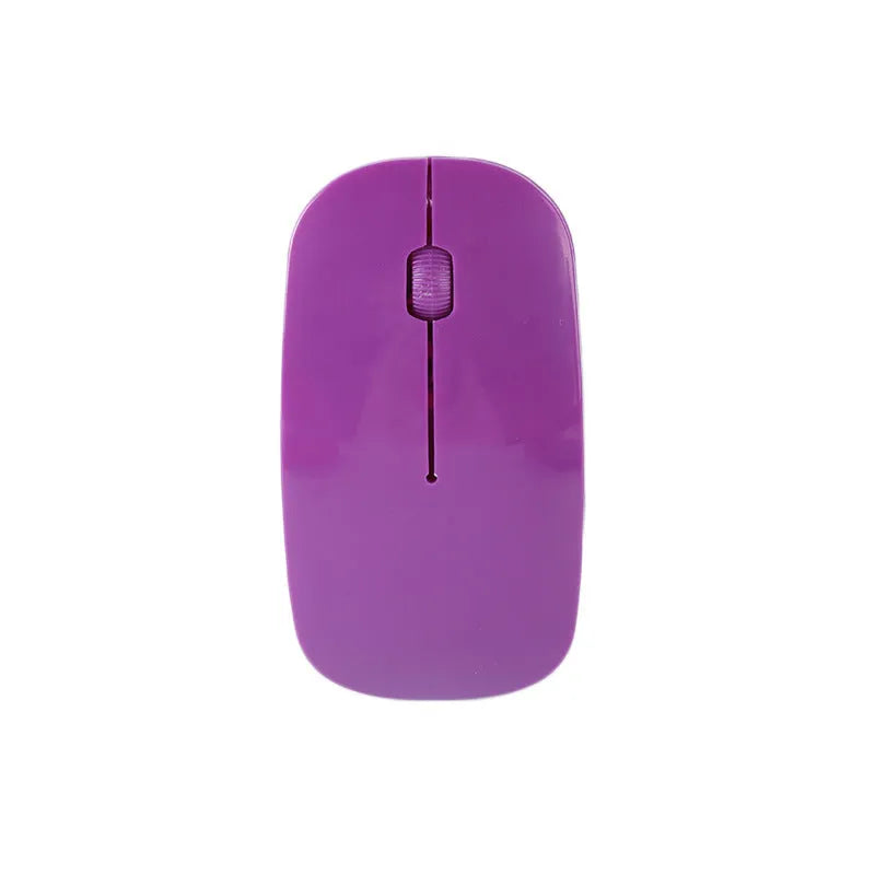 Ultra-thin wireless computer mouse shown in one of six available colours: black, blue, green, pink, red, or white.