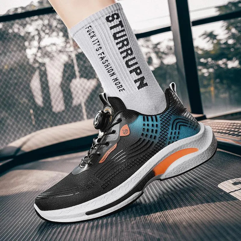 Men's low-top mesh sneakers with a rotating buckle fastening in white and blue colourway.